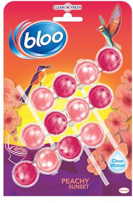 Bloo Limited Edition Peach Power Active Clear Water Toilet Cleaner Rim Block with Anti-Limescale, Cleaning Foam, Dirt Protection and Extra Freshness, 3 x Toilet Blocks