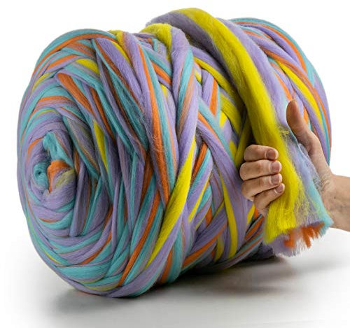 MeriWoolArt® XXL Merino Wolle Garn 100% Schurwolle (4-5cm Stärke), Extra Dicke Filzwolle für Trocken- & Nassfilzen, Armstricken, DIY Decke für Baby & Erwachsene – Einhorn, 25g