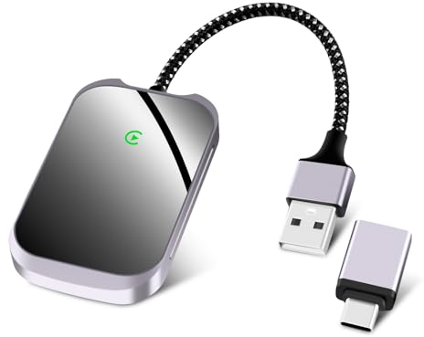 Adaptador inalámbrico Carplay para Apple, convertidor de Cable en inalámbrico, para Coches a Partir de 2015, para iPhone iOS 10+, Direct Plug & Play, 5 GHz Wi-Fi USB C/A, Negro