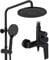 Rainsworth Duschsystem mit Armatur Schwarz, Regendusche mit Armatur aus Messing, 25cm Regendusche, 3 Strahlarten Duschkopf, Duscharmatur Komplettset, Duschset