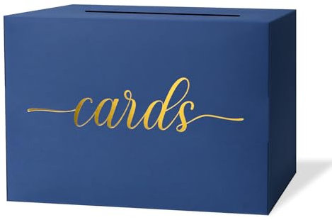 Mulbozy Navy Blue Wedding Card Box, Gift Cards Box Holder with Gold Foil Design for Wedding Receptions, Bridal & Baby Showers, Graduations, Voting, Donate Money, Retirements, Anniversaries