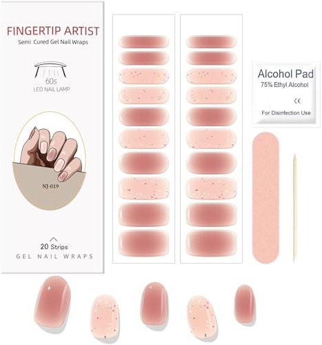 Boloshine 20Pcs Semi Cured Gel Nail Strips, Self-Adhesive Full Wraps UV Nails Gel Nail Stickers, Glossy Salon-Quality Stick on Gel Nails French Tip Manicure for Women Girls - Afternoon Milk Tea