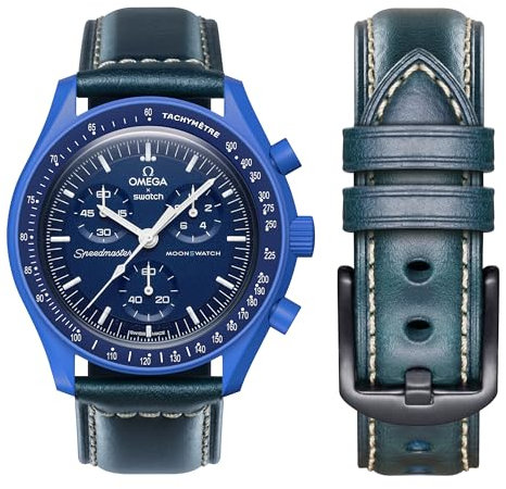 Uhrenarmband Omega Swatch Moonwatch Lederband Kompatibel mit Omega X Swatch 20mm Uhrenarmband Ersatzband Herren Damen, for 20mm watch