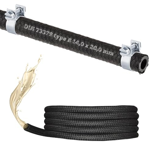 (14 mm) 1 x metre petrol hose, oil hose, diesel hose, fuel line for petrol, fuel, diesel oil (NBR DIN-73379-B) (2x W1 mini clamp) (inside 14.0 mm/outer 20.0 mm (clamp size 20 x 22 mm))