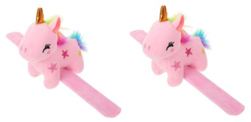 Cabilock 2 Piezas Pulsera De Pulsera Animal De Peluche Manguito De Cuties Unicornio De Peluche Pulseras De Bofetadas De Animales Para Niños Pulseras Para Niños Rosa Felpa