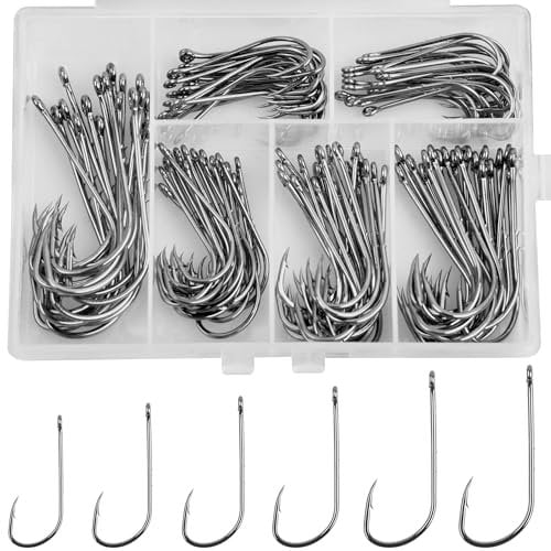 Baitholder Fishing Hooks Kit-120pcs Baitholdr Hooks with 2 Barbs Worm Jig Hooks Closed Eye Long Shank Bait Holders Fish Hooks for Fishing Rigs Freshwater Saltwater