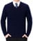 FULIER Men's V-Neck Jumper Cashmere Knitted Pullover Casual Long Sleeve Sweater Basic Sweatshirt Winter Jumper (Navy, S)