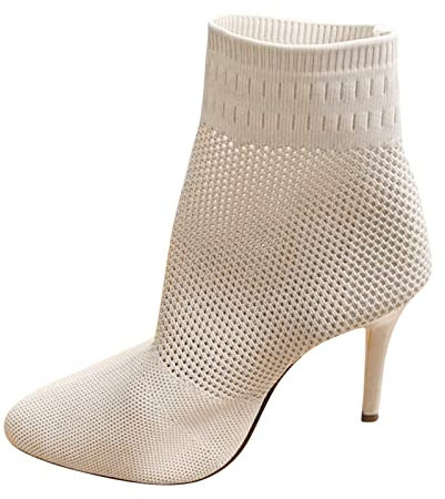 Stivaletti Piatti da Donna Stivali da Donna in Maglia Traspirante Tinta Unita alla Stivali Corti con Tacco E Punta A Punta Stivali Gambale 40Cm