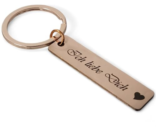 Schlüsselanhänger Gravur Ich liebe Dich graviert, Schlüsselring - Metall, Roségold, Geschenk Liebe, Geschenkidee Partner Weihnachten Nikolaus Geburtstag (Ich liebe Dich Roségold)