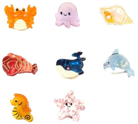 Kleine Haarklammern, niedlich, Ozean, einzigartige Essigsäure, Stirn-Pony, kreative Wal, Krabbe, Quallen, Muschel, Delfin, Seepferdchen, Haarnadeln, modisches Haar-Accessoire (mehrfarbig)