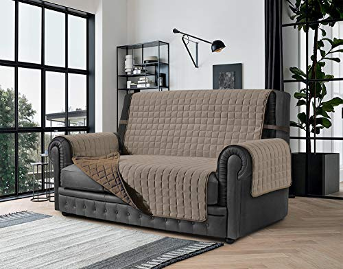 Banzaii Sofabezug für 3-Sitzer, schmutzabweisend, gesteppt, zweifarbig, Sand/Seil, für Sitzfläche von 170 bis 195 cm