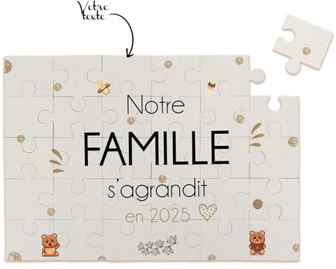 KDO MAGIC - Puzzle Personnalisable - Annonce Grossesse - Puzzle en Bois - Annonce Personnalisée - Texte - Cadeau Original, Famille Qui s'agrandit Homme et Femme (Famille Qui s'agrandit)