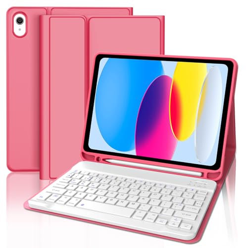 SENGBIRCH Keyboard case for iPad 11th Generation(11, 2025) - UK layout Detachable Wireless Bluetooth Keyboard, Flip Stand Case with Pencil Holder for iPad 10th Generation 10.9 2022, Red