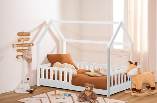 WEB2O Atmosphera Lit cabane pour Enfant en Bois 80x160 cm Blanc