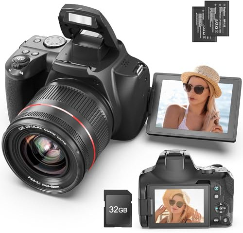 NBD 64MP Digital Camera for Photography, 4K DSLR Cameras for YouTube with 3”,270° Flip Screen,12X Optical Zoom & 30X Digital Zoom, 64G SD Card, WiFi& Autofocus with Flash, 2 Batteries (N700)