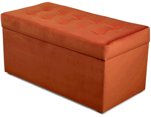 MG Design Polsterhocker, 45x90 cm, Farbe orange – weicher Sitz, aufklappbar mit Stauraum (105l) hält Einer Belastung von bis zu 100 kg Stand, Velours – Hocker für Wohnzimmer, Schlafzimmer, Diele