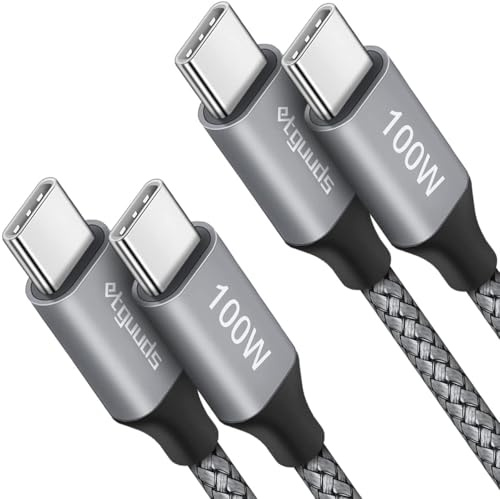 etguuds 100W USB C to USB C Cable [2m, 2-Pack], USB Type C PD 3.0 3.1A Fast Charging Cable Braided Lead for iPhone 17/16/15 Pro Samsung Galaxy S26 S25 S24 S23 Ultra, MacBook Neo, Pixel 10/9, etc -Grey