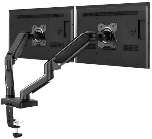 TVON Dual Monitor Arm Stand for 17 to 32 Inch Screens Gas Spring Monitor Arm Desk Mount Height Adjustable with Tilt Swivel Rotation VESA 75/100 mm Load Capacity 2-9kg