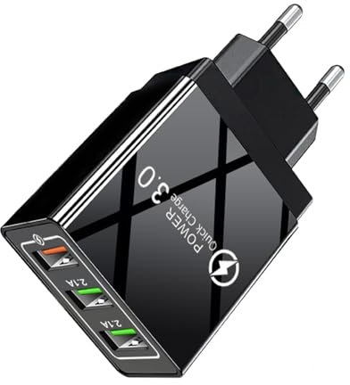 Powice 30W 3 Ports US B A Ladegerät, QC3.0 18W+12W Schnellladegerät, 12V/1.5A/5V/2.4A USB Ladegerät Mehrfach,USB Stecker Mehrfach Geeignet für Mobiltelefone, Kopfhörer, Schreibtischlampen