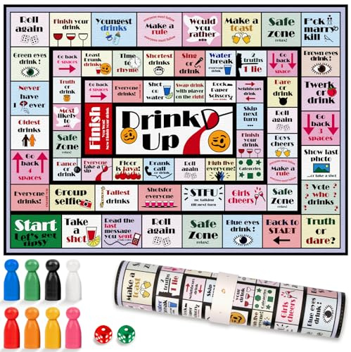 HYXFJITS Drinking Board Games for Adults Girls Night,Waterproof Leather Mat Drinking Games,Party Interactive Drinking Game Playmat, Bachelorette Party,Family Play or Any Occasion,Age 21+,2-8 Players
