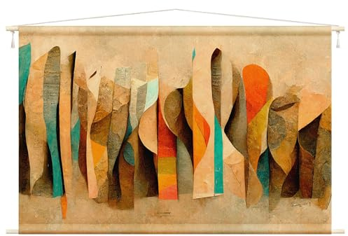 micasia Wandteppich Kunstdruck Stoffbild inkl. Holzstäbe & Seile Wanddeko - Made in Germany - Kunstkopie Abstrakt bunt Wohnzimmer Schlafzimmer Wandbehang 1532 (185x125cm)