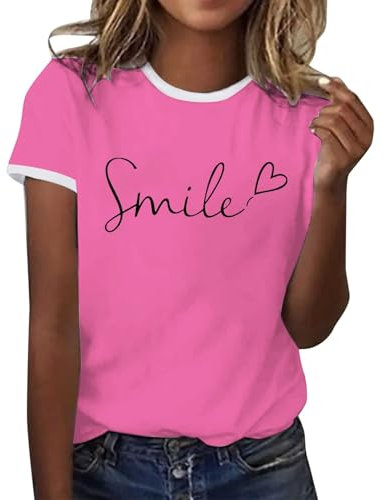 Tee Shirt Femme Été T-Shirt à Manches Courtes Top Coton Col Rond Graphic Hauts Décontracté Blouse1