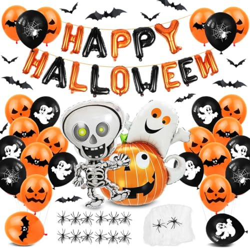 XXL Happy Halloween Deko Set mit Fledermaus Spinnen Requisiten Cotton,Geeignet für Partys,Dekorationen im Innen- und Außenbereich