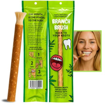 Branch Brush Original Miswak Stick - 100% Natural Organic Miswak Toothbrush - Traditional African Siwak Stick for Teeth Cleaning, Fresh Breath & Natural Oral Care - Eco Friendly Interdental Brush