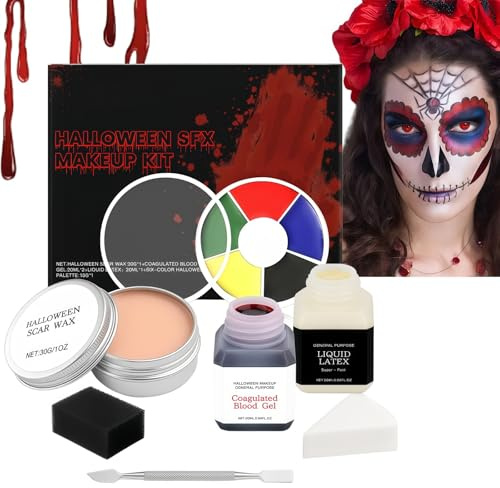 Hall/oween Liquid Latex Special Effects S/FX Makeup Kit,Body Paint for Cosplay,Hall/oween Face Painting Set with Fake Blood,Scar Wax,Face Body Paint Set for Women and Men,Realistic,Long Lasting