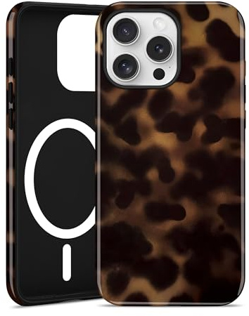 Jusy Handyhülle Magnetische für iPhone 15 Pro Hülle, Aesthetic Leopardenmuster Design, Kompatibel mit MagSafe Zweischichtige Stoßfest Bumper Case, Schildpatt
