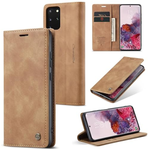 Sojlecyu Handyhülle für Samsung Galaxy S20 Plus 5G hülle Premium PU Leder Cover Klapphülle Tasche Flip Case Magnet Kartenfach Ständer Schutzhülle Wallet case hülle für Samsung Galaxy S20 Plus, Braun
