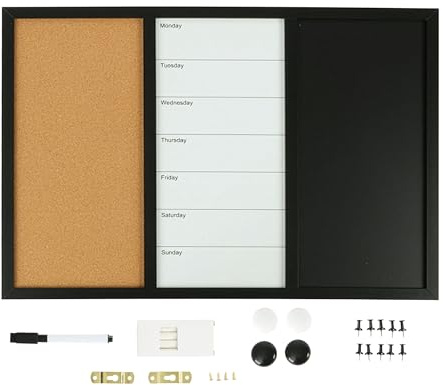 Relaxdays Kombitafel 3in1, HxB: 40x60 cm, Whiteboard, Pinnwand, mehrfarbig | Kreidetafel, Zubehör, magnetisches Memoboard