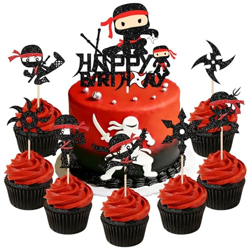 15PCS Karate Cupcake Cake Toppers Karate Kung Fu Warriors Cupcake Decors | for Samurai Birthday Party Cake Decorations Supplies