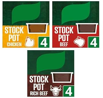 Stock Pot Variety Pack, Chicken, Beef and Rich Beef, Gluten-Free, 4x28g Each, Pack of 3