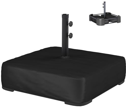 Outsunny Pied de Parasol avec Housse, Socle Parasol extérieur à remplir avec 80kg Sable ou 90kg de Sable Humide, pour mât Ø48mm, Base de Parasol déporté pour Jardin Patio terrasse, 78x78x40cm, Noir