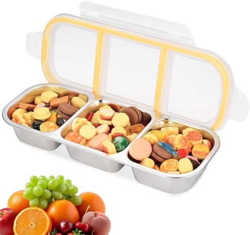 Snackbox mit Fächern Edelstahl Brotdose mit Fächern, Brotdosen mit 3 Trennfächern, Meal Prep Boxen, Bento Boxen, Lunchbox Auslaufsicher Snackdose Snack Boxen mit Deckel für Arbeit Camping Schule