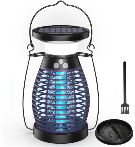 Solar Insektenvernichter Elektrisch, Mückenfalle mit 4200V Hochspannungsgitter, USB-C & Solar Aufladung 4000mAh Akku, IP66 Wasserdicht, Elektrische Fliegenklatsche für Haus, Garten, Camping