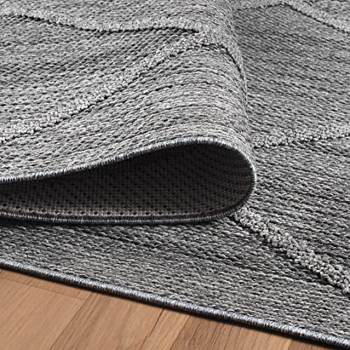 KADIMA DESIGN Terrassenteppich Boho-Look Modern Wetterfest Pflegeleicht Waschbar Strapazierfähig Robust Läufer Grau 80x250 cm Terrasse Garten Fußbodenheizung geeignet Oeko-TEX | Cortina