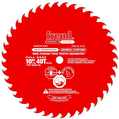 Freud 10 x 40T Next Generation Premier Fusion General Purpose Blade for Crosscuts (3/8 to 3-1/2) & Rips (3/4 to 1-1/2) Wood, Laminate, veneered Plywood, Hardwoods & Melamine. (P410)