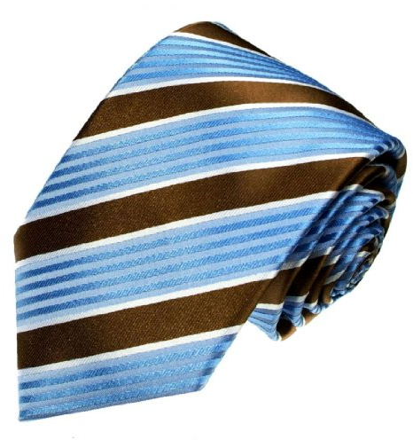 Lorenzo Cana - Marken Krawatte aus 100% Seide - Schlips in Markenqualität blau hellblau braun Streifen - 84256