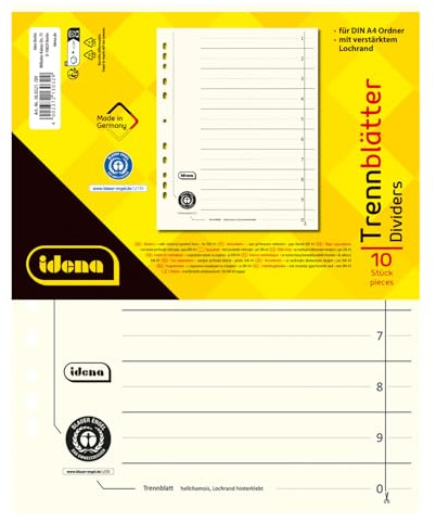 Idena 300321 - Trennblätter DIN A4, aus Karton, 190 g/m², hellchamois, 10 Stück