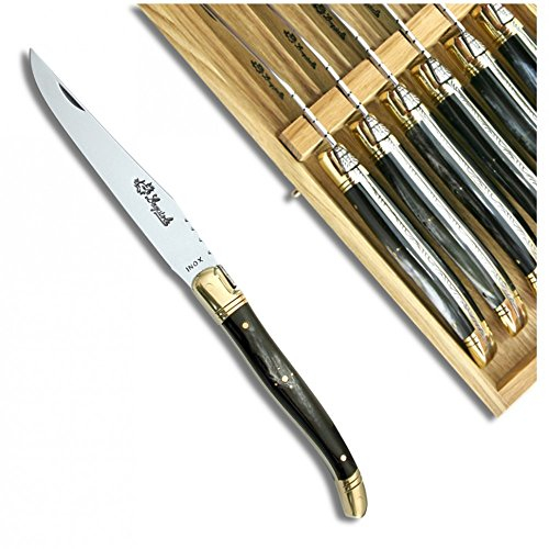 Laguiole - Coltello da tavola con manico in corno nero, 1 pezzo sfuso