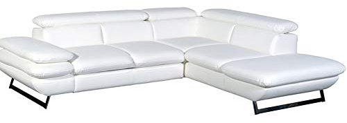 Mivano Ecksofa Prestige / Bettsofa in L-Form mit Ottomane und Schlaffunktion / Kopfteile und Armteil verstellbar / 265 x 74 x 223 / Kunstleder, weiß