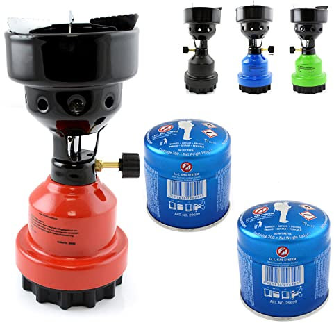 nean moderner Gas Campingkocher für Gaskartuschen/Stechkartuschen Gaskocher Gasbrenner Shishabrenner Shisha Kohleanzünder Anzünder Kartuschenkocher + 2 Gas-Kartuschen (Rot)