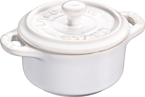 6 er Set Staub Keramik Dessertschale Auflaufform Mini Cocotte, rund Elfenbeinweiß 10 cm