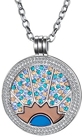 Morella Damen Halskette 70 cm Edelstahl und Zirkonia Anhänger mit Coin 33 mm im Schmuckbeutel