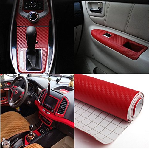 Alamor 200X40Cm DIY Carbon Fiber Vinyl Folie Rolle Film Aufkleber Auto Dekor Blatt - Rot
