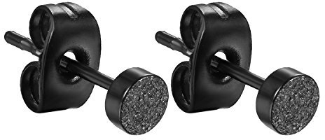 JewelryWe Schmuck Herren Ohrstecker Edelstahl runde Kreis Matt sandgestrahlt Ohrringe Schwarz 4mm