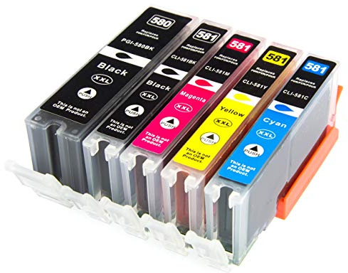 ESMONLINE 5 kompatible XXL Druckerpatronen (5 Farben) als Ersatz für Canon PGI-580/CLI-581