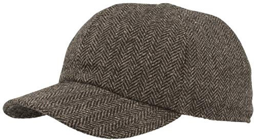 Herren Winter Baseball-Cap Schirmmütze Baseball-Kappe mit ausklappbarem Ohrenschutz – aus Wolle im Fischgrat Design & Steppfutter - Grau - 62